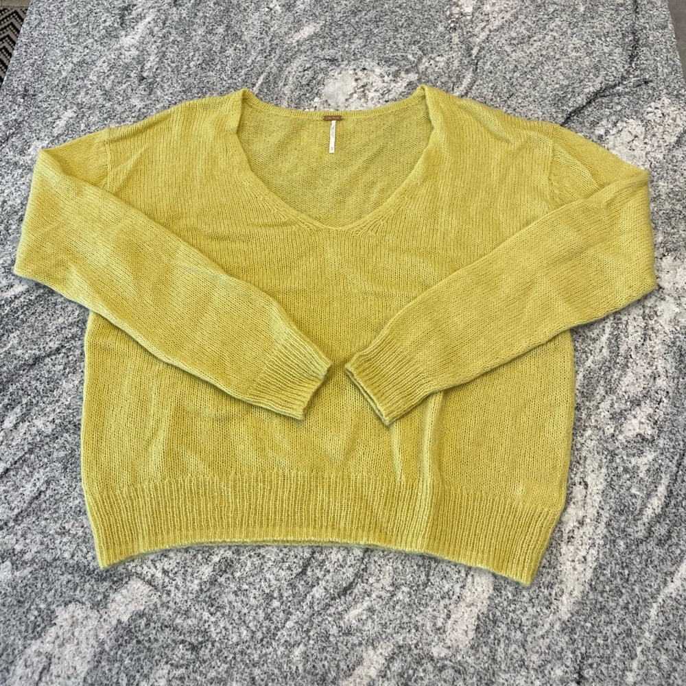 FREE PEOPLE Chartreuse About Love V-neck Sweater